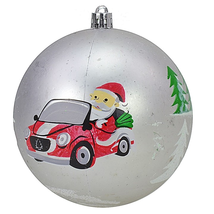 Juego de 6 bolas plateadas con Papá Noel ø 10 cm para árbol de