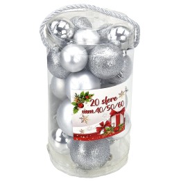 Set 20 palline argento ø 4-5-6 cm per albero di Natale