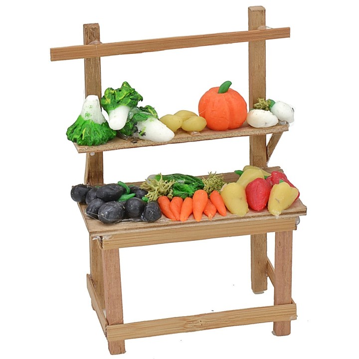 Bancarella con frutta e verdure in cera cm 9,2x5,5x13 h