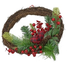 Guirnalda decorada con bayas y lazo escocés Ø 30 cm
