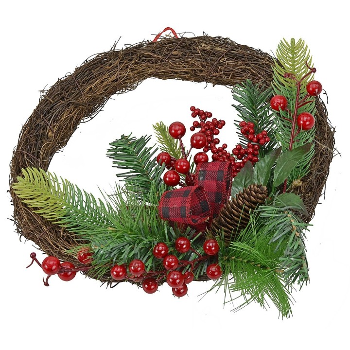 Guirnalda decorada con bayas y lazo escocés Ø 30 cm