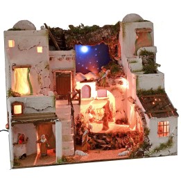 Presepe arabo illuminato con cielo stellato, forno e statue cm