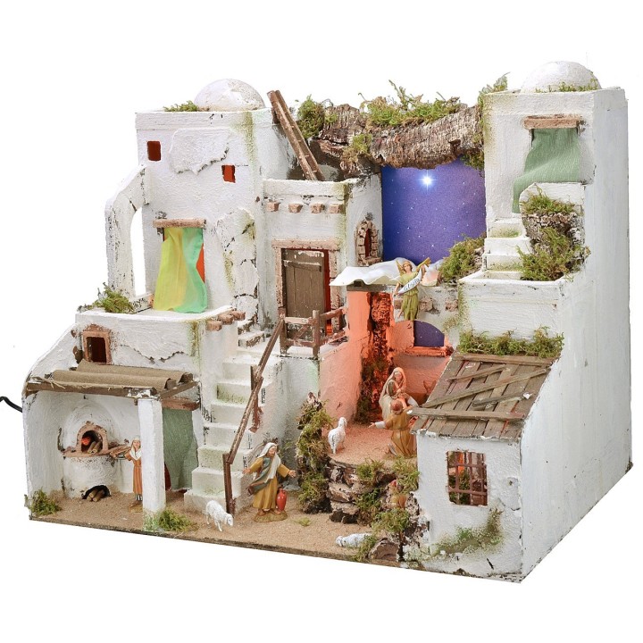 Presepe arabo illuminato con cielo stellato, forno e statue cm
