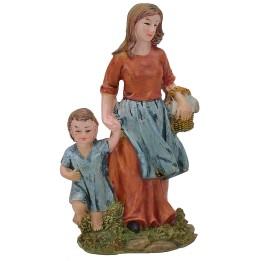 Mujer con niño de 15 cm en resina