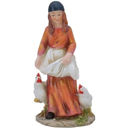 Peasant woman with hens cm 15 in resin