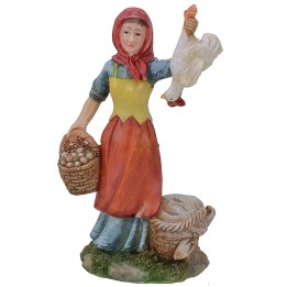 Contadina con cesti e gallina cm 15 in resina