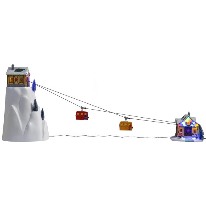 Illuminated Christmas cable car with working gondolas