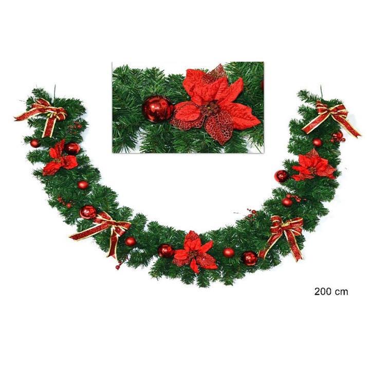 Guirnalda de 2 m adornada en rojo Navidad decoraciones