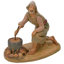 Kneeling shepherd cooking Fontanini series 12 cm