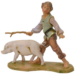 Farmer with pig 10 cm Fontanini