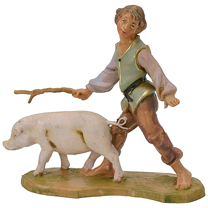 Farmer with pig 10 cm Fontanini