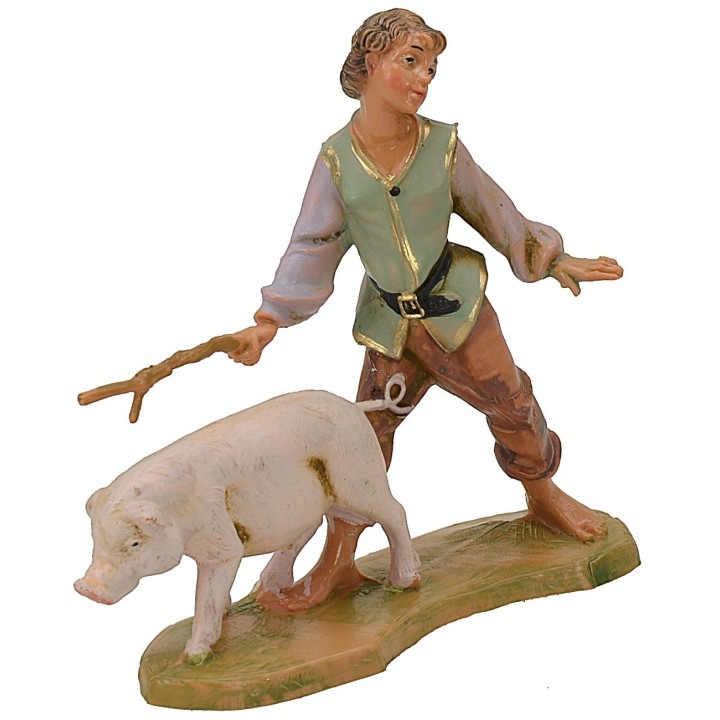 Farmer with pig 10 cm Fontanini
