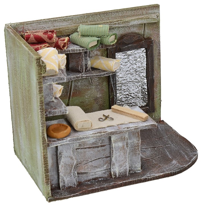 Bottega del sarto con stoffe cm 14,5x10x12 h