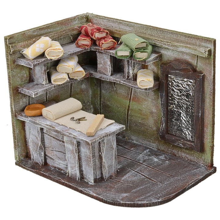 Taller del sastre con telas cm 14,5x10x12 h