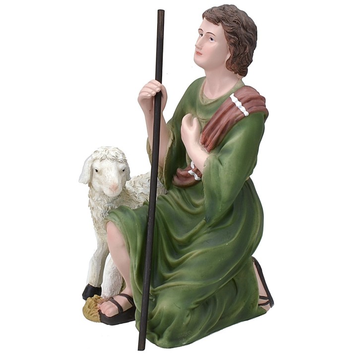 Resin kneeling shepherd with sheep 40 cm series