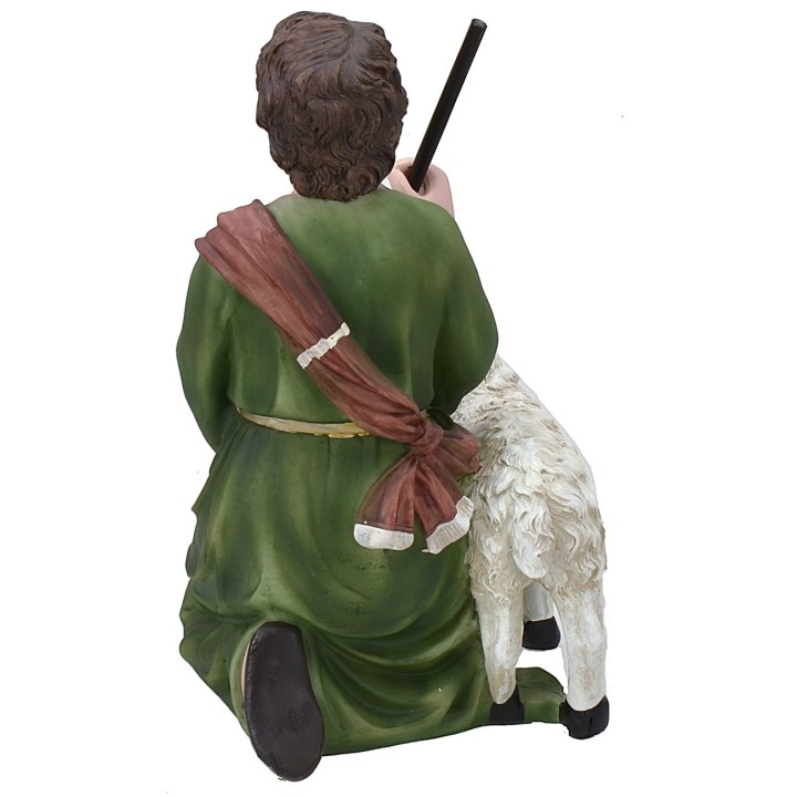 Resin kneeling shepherd with sheep 40 cm series