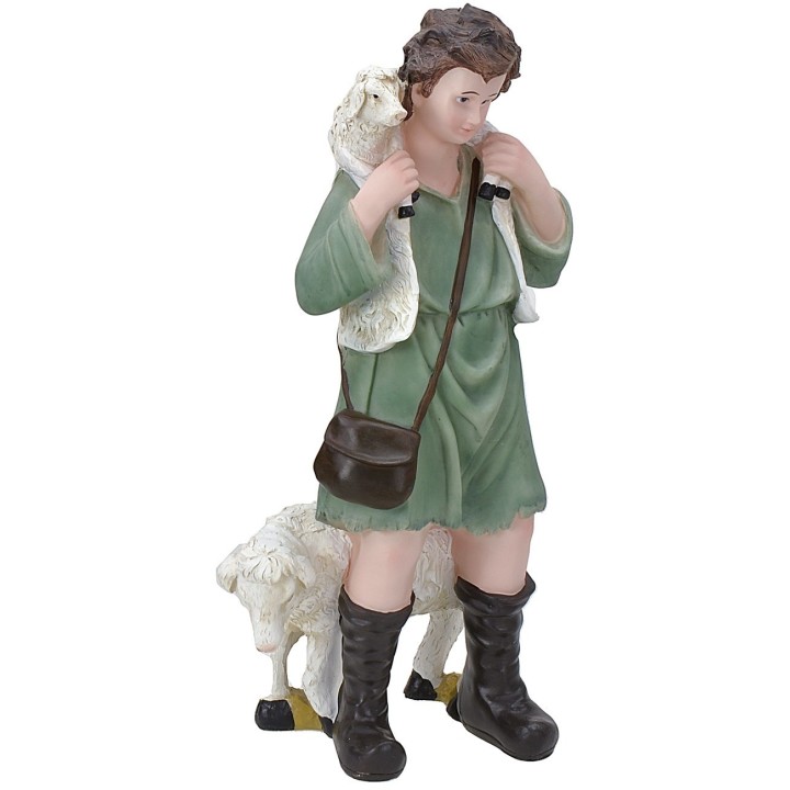 Good shepherd with sheep and lamb in resin h. 