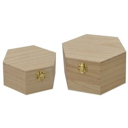Set of two hexagonal wooden boxes