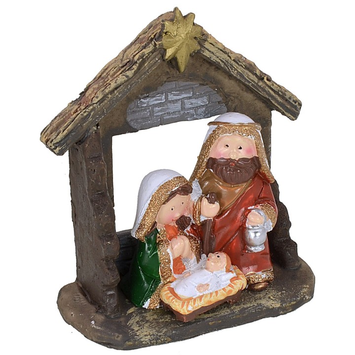 Natividad naíf en cabaña de resina cm 8,5x4,3x10,2 h