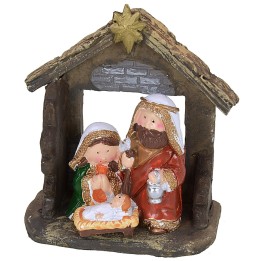 Naive nativity in the hut in resin cm 8,5x4,3x10,2 h