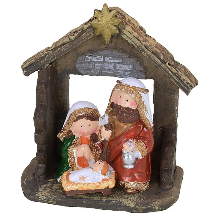 Naive nativity in the hut in resin cm 8,5x4,3x10,2 h