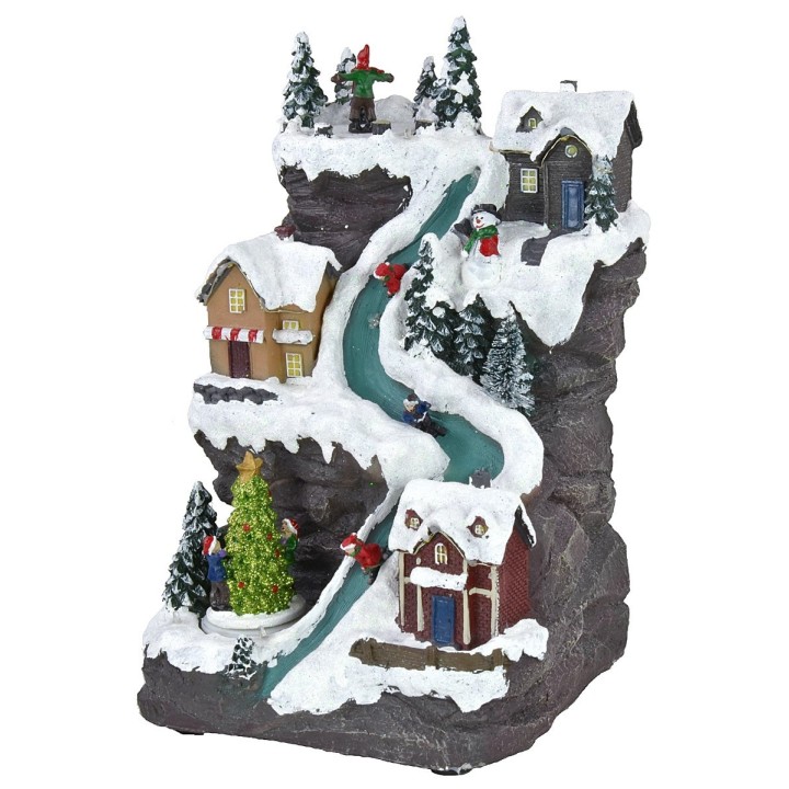 Escenario navideño con pista iluminada que funciona con