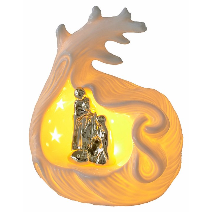 Porcelain nativity and grotto with light cm 14x11,7x17,5 h