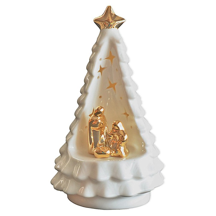 Nacimiento y árbol de Navidad en porcelana iluminada de