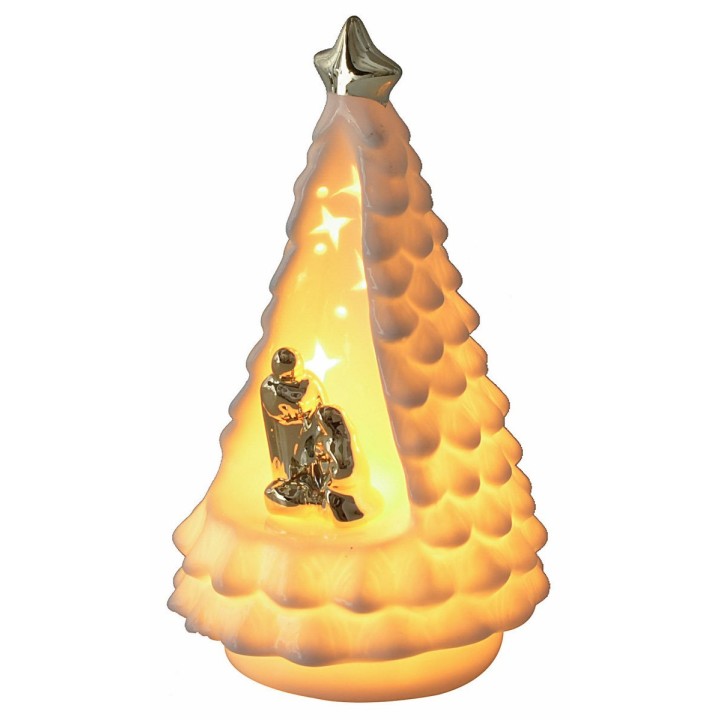 Illuminated porcelain Nativity and Christmas tree cm