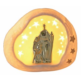 Natividad y cueva de porcelana con luz de 14x9x12 cm h