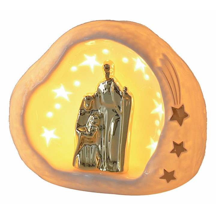 Natividad y cueva de porcelana con luz de 14x9x12 cm h