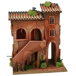 Casa doppia illuminata con scala cm 35x25x42 h