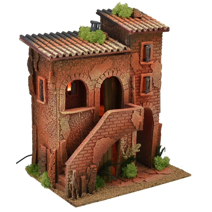Casa doppia illuminata con scala cm 35x25x42 h