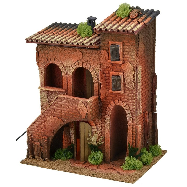 Casa doppia illuminata con scala cm 35x25x42 h