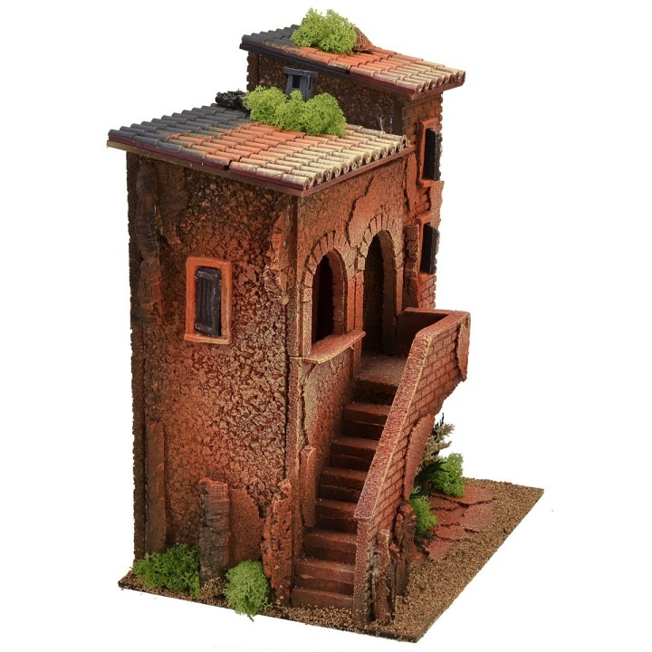 Casa doble iluminada con escalera de 35x25x42 cm h
