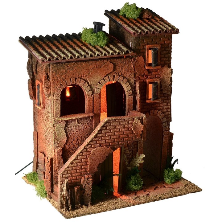 Casa doppia illuminata con scala cm 35x25x42 h