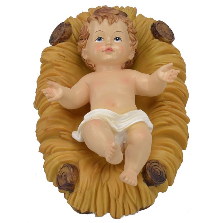 Niño Jesús de 15,5x10,5 cm en resina con cuna para estatuas de
