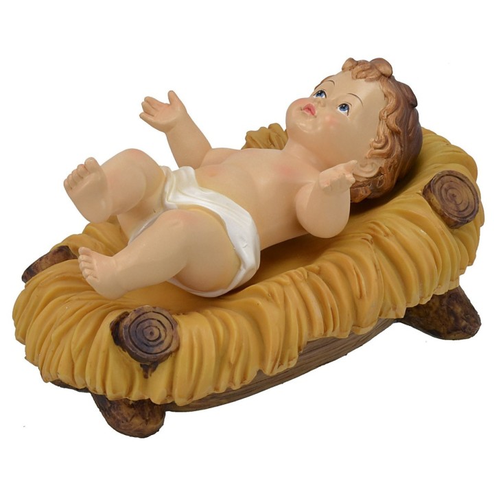 Gesù Bambino cm 15,5x10,5 in resina con culla per statue da 40
