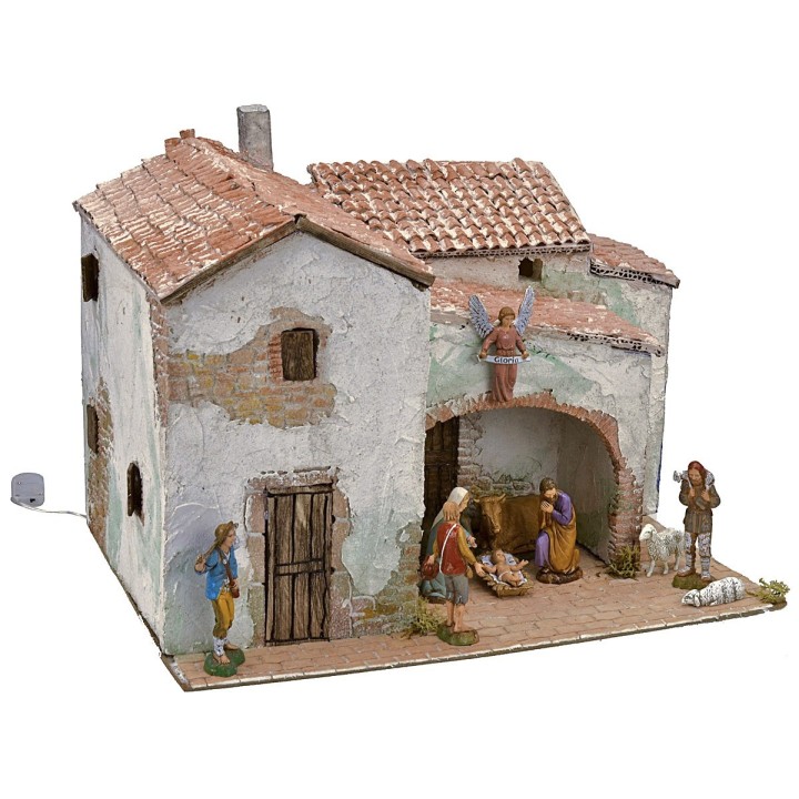 Aldea en estuco iluminada completa con figuras cm 40x30x31 h