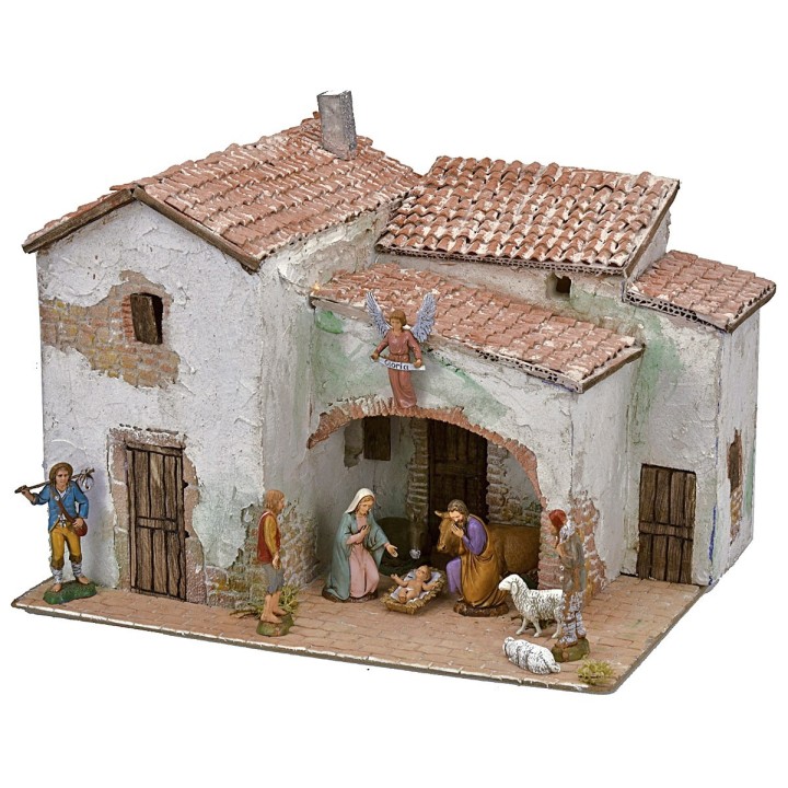 Borgo stuccato illuminato completo di statuine cm 40x30x31 h