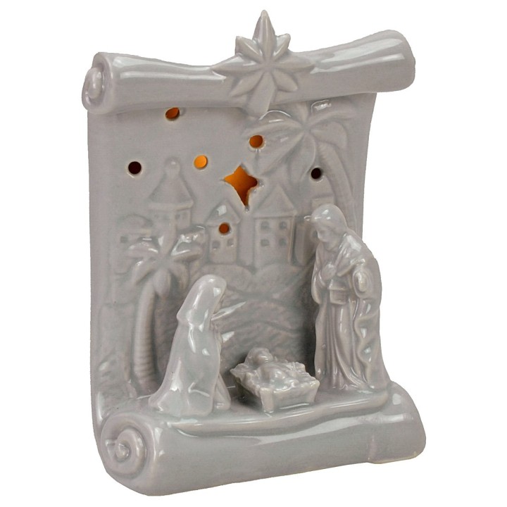 Natividad y pergamino de porcelana con luz de 10x6,5x14 cm h.