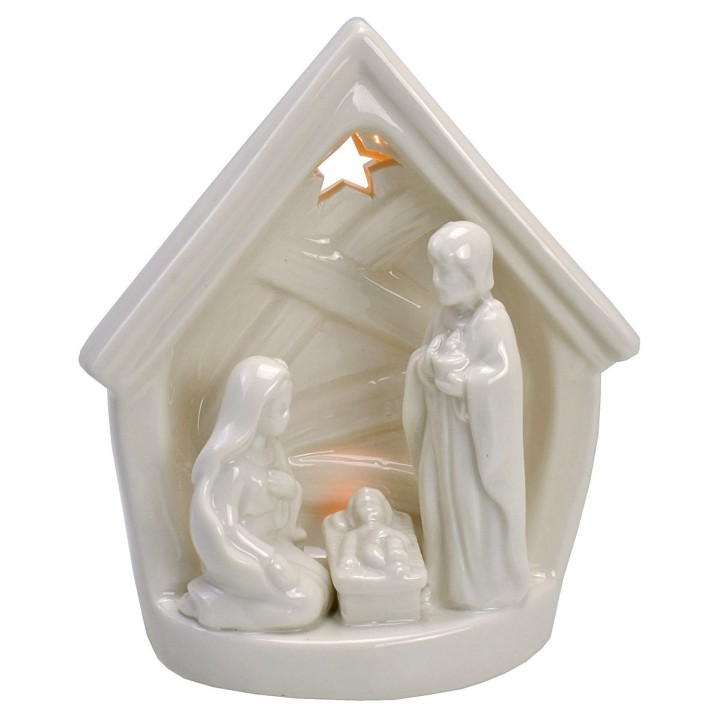 Nativity and hut in porcelain with light cm 14x9,2x16 h