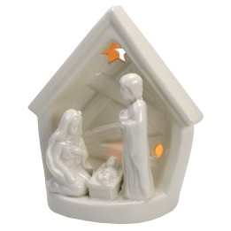 Nativity and hut in porcelain with light cm 14x9,2x16 h