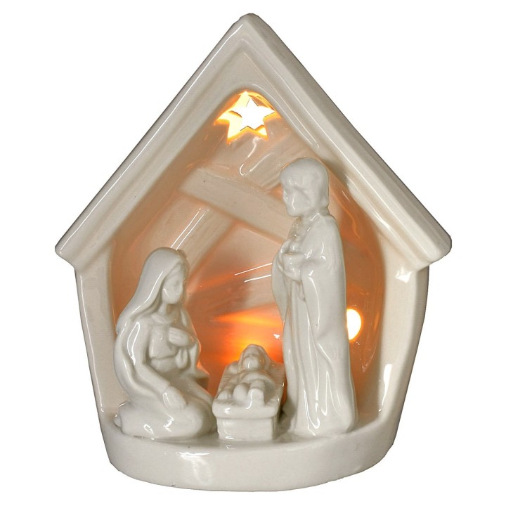 Natività e capanna in porcellana con luce cm 14x9,2x16 h