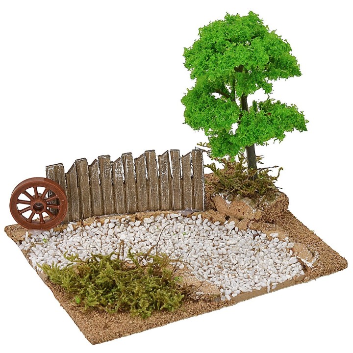 Curva de camino de tierra con barandilla cm 16x13,5x13,5 h
