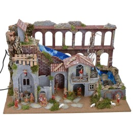 Nativity scene with functioning aqueduct, waterfall and fire