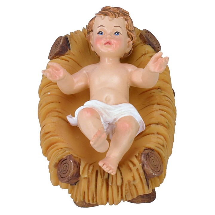 Niño Jesús de 6,5x4,5 cm en resina con cuna para estatuas de 20