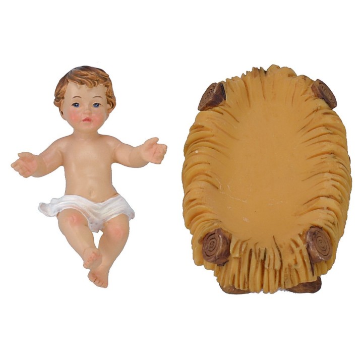 Niño Jesús de 6,5x4,5 cm en resina con cuna para estatuas de 20