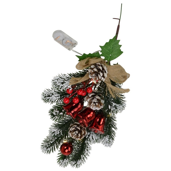 Illuminated pvc branch with bells, berries and pine cones cm 40