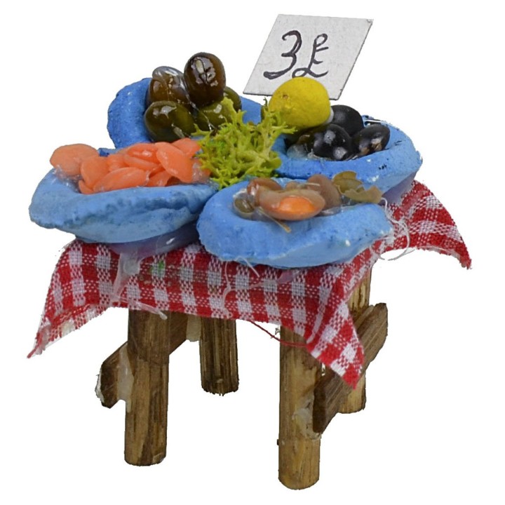Puesto de pescado de 2,5x2,5x3,5 cm para belén para figuras de